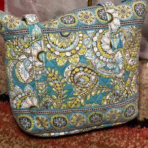 Vera Bradley Peacock Spring 2007 Pattern Zip Top Tote Designer Shoulder Bag EUC
